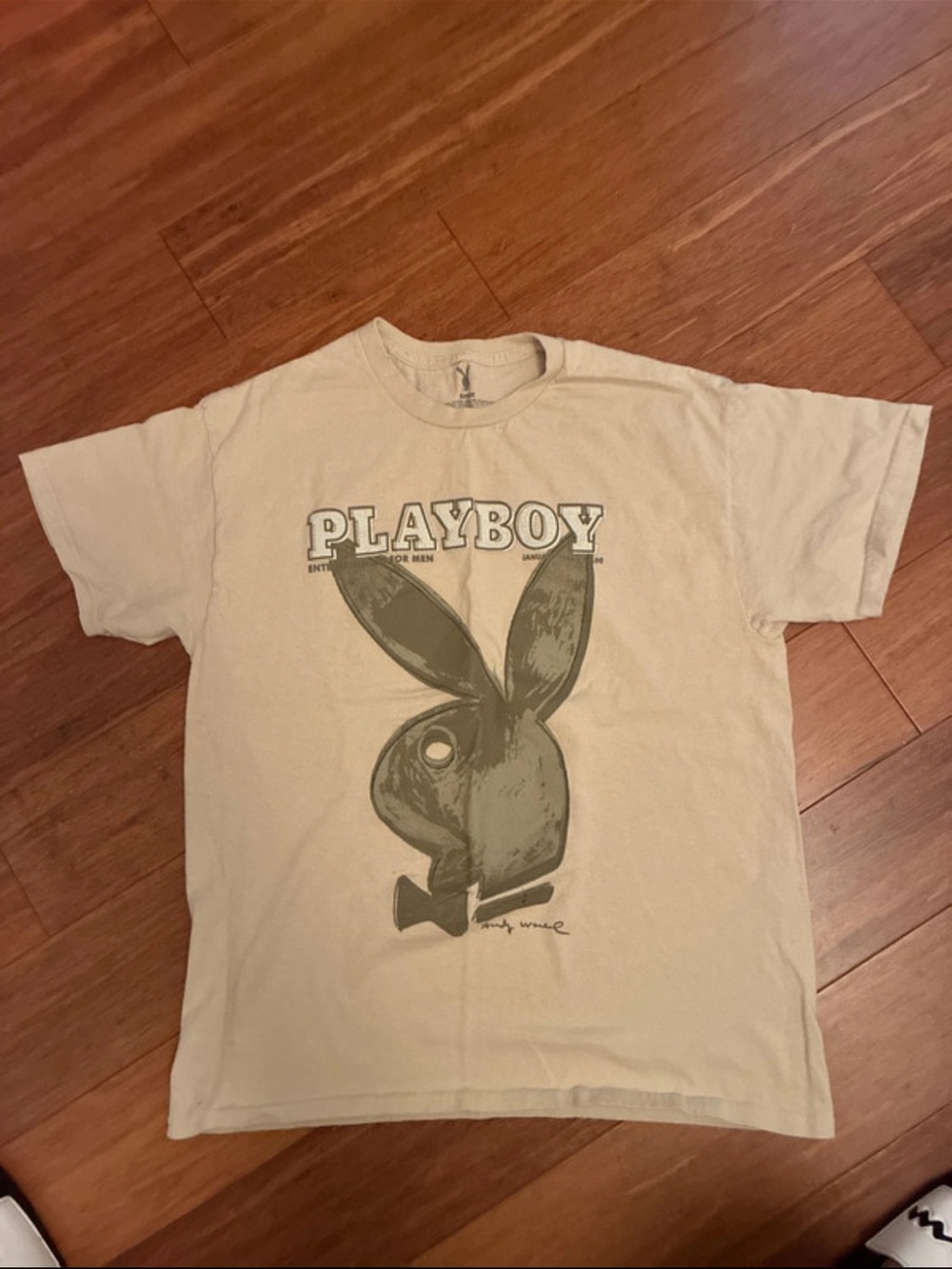 PLAYBOY Cream Short Sleeve Tee with Olive Bunny Logo
